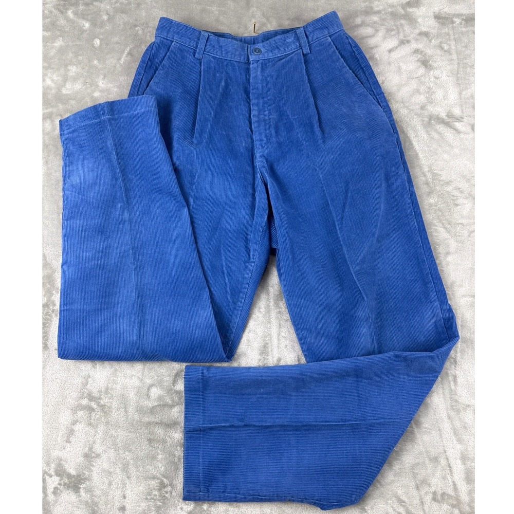 Lands End Vintage Blue Corduroy Pleated High Waist Pants Womens 6 Regular